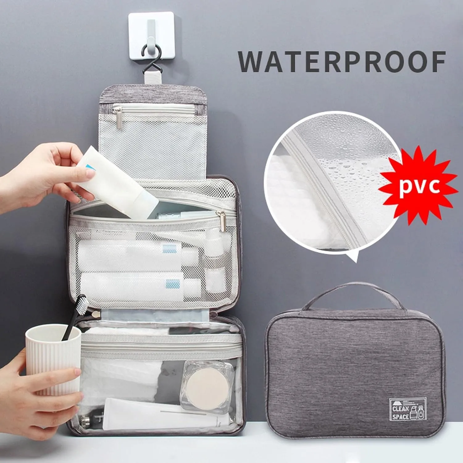 Makeup Toiletry Bag Travel Makeup Cosmetic Bag Large Hanging Toiletry Bag Storage with 3 Compartments Travel Organizer for Men and Women
