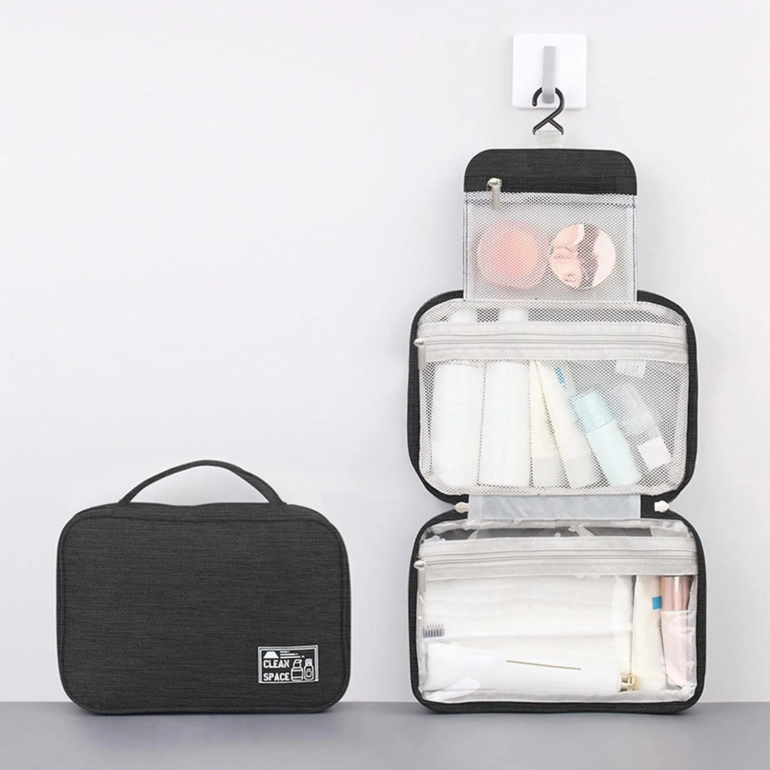 Makeup Toiletry Bag Travel Makeup Cosmetic Bag Large Hanging Toiletry Bag Storage with 3 Compartments Travel Organizer for Men and Women
