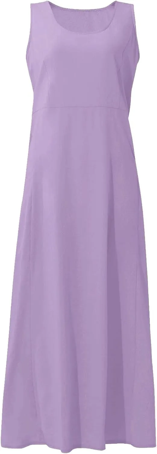 Maxi Dress for Women,2023 Spring Summer Cotton Linen Boho Casual Fashion Sleeveless Dress for Holiday