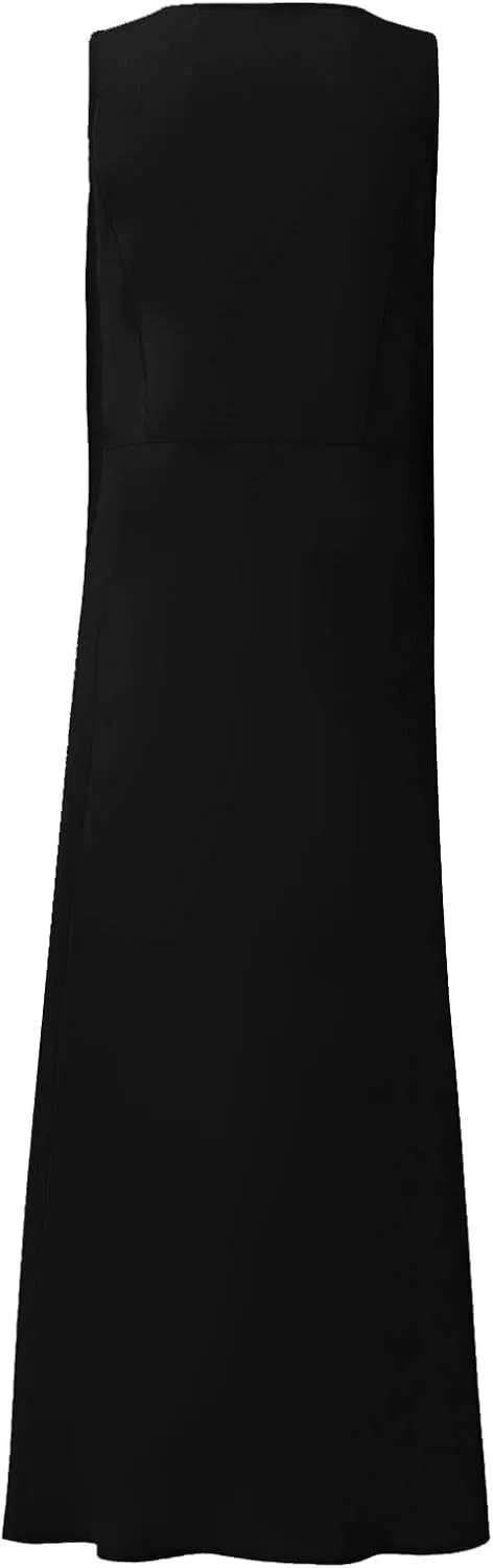 Maxi Dress for Women,2024 Summer Trendy Sleeveless Cotton Linen Dress,Casual Loose Flowy Ruched Sundress with Pockets