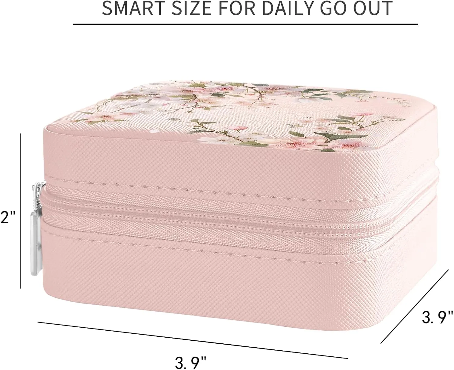 MAYCARI Pink Leather Square Travel Makeup Bag Floral Bloom FlowersLeather Makeup Case Portable Jewelry Organizer Case for Women Daughter Mother Birthday Christmas Gifts