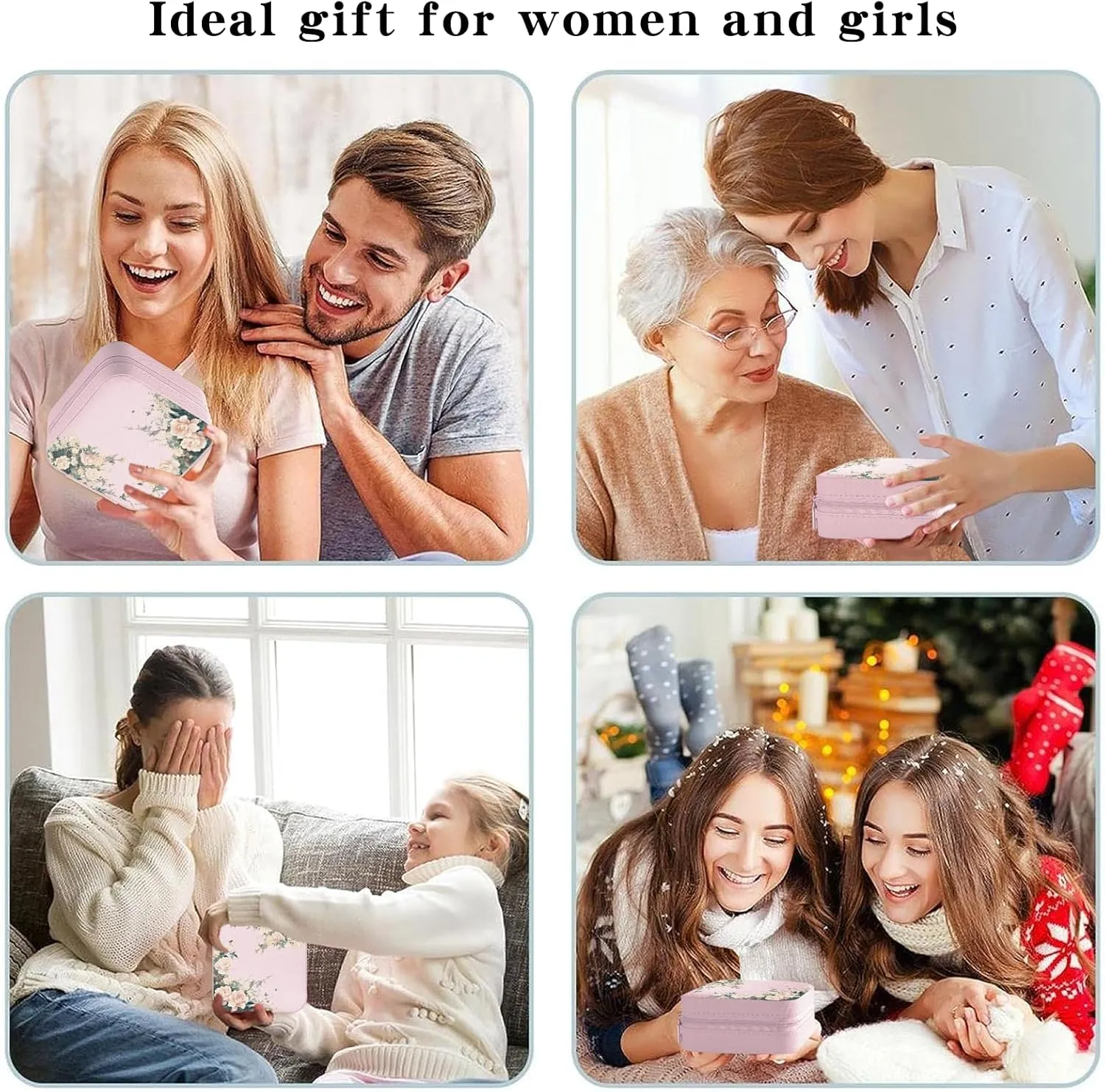 MAYCARI Pink Leather Square Travel Makeup Bag Floral Flowers Art Leather Makeup Case Portable Jewelry Organizer Case for Women Daughter Mother Birthday Christmas Gifts