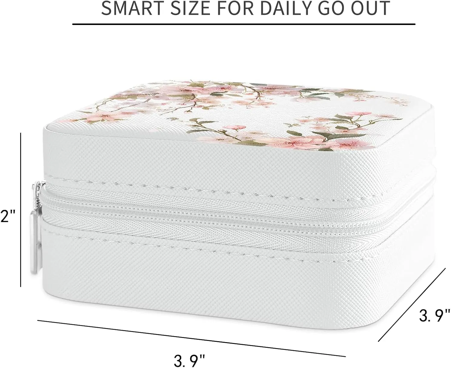MAYCARI White Leather Square Travel Makeup Bag Floral Bloom FlowersLeather Makeup Case Portable Jewelry Organizer Case for Women Daughter Mother Birthday Christmas Gifts