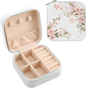 MAYCARI White Leather Square Travel Makeup Bag Floral Bloom FlowersLeather Makeup Case Portable Jewelry Organizer Case for Women Daughter Mother Birthday Christmas Gifts