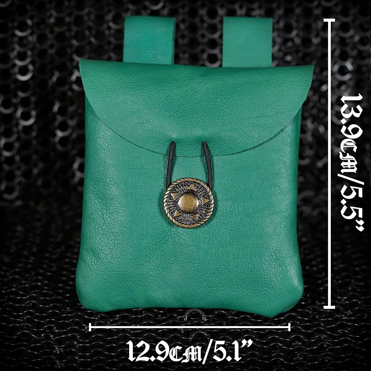 Medieval Belt Bag Renaissance Suede Jewelry Belt Pouch LARP Costume Waist Bag Cosplay Costume Accessories - Emerald Green, 5.5 x 5.1