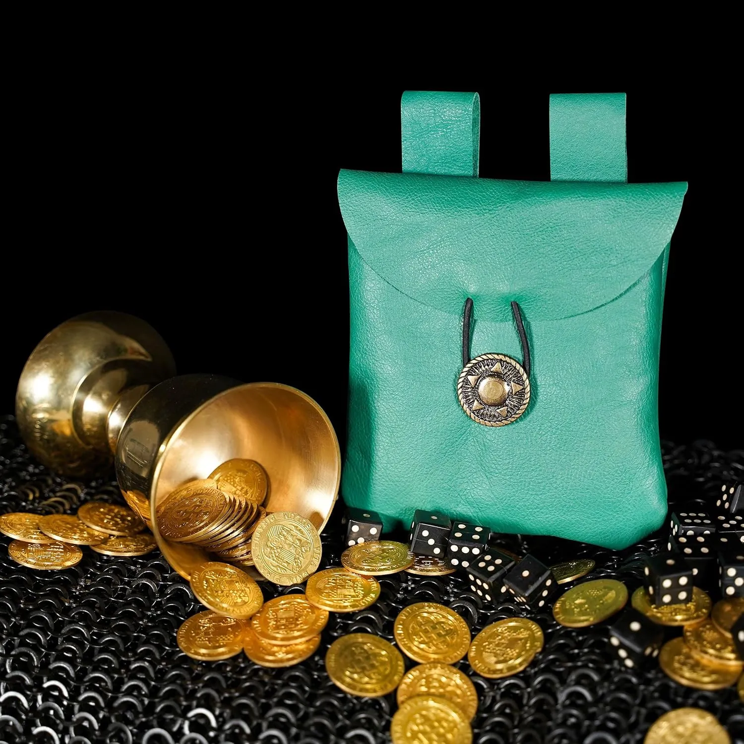Medieval Belt Bag Renaissance Suede Jewelry Belt Pouch LARP Costume Waist Bag Cosplay Costume Accessories - Emerald Green, 5.5 x 5.1