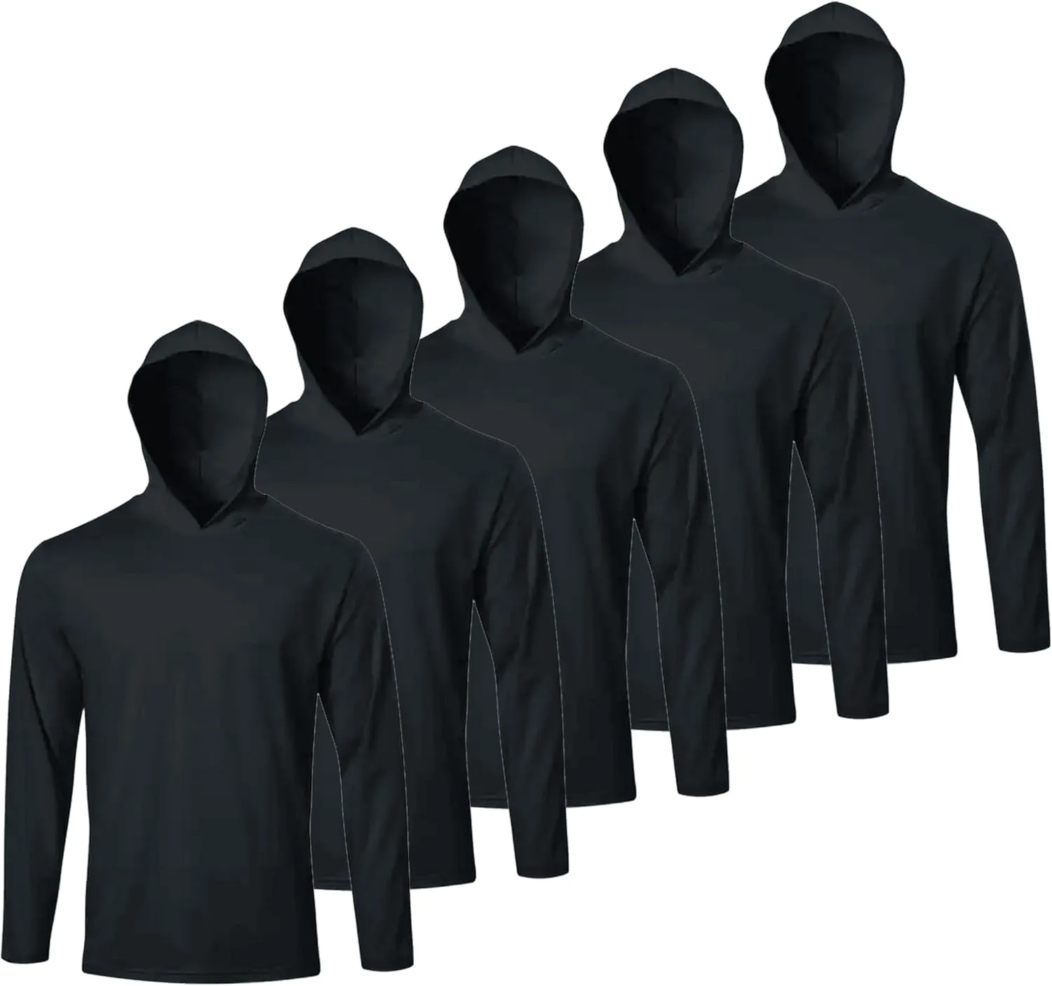 Men Hooded Long Sleeve T Shirts Pack Quick Dry Odor Protection Running Activewear Workout Performance Tee Shirts