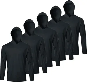 Men Hooded Long Sleeve T Shirts Pack Quick Dry Odor Protection Running Activewear Workout Performance Tee Shirts
