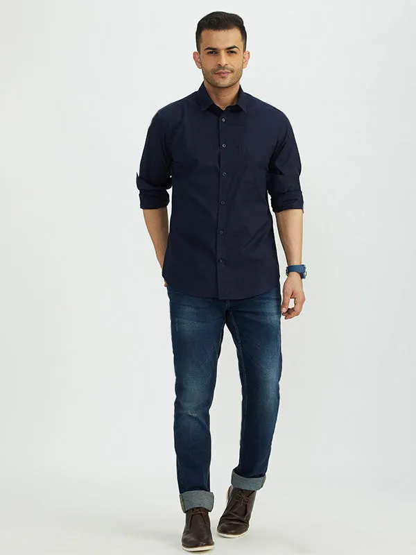 Men Solid Full Sleeve Cotton Stretch Shirt