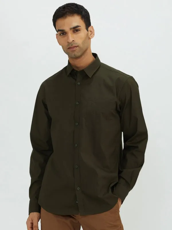Men Solid Full Sleeve Cotton Stretch Shirt