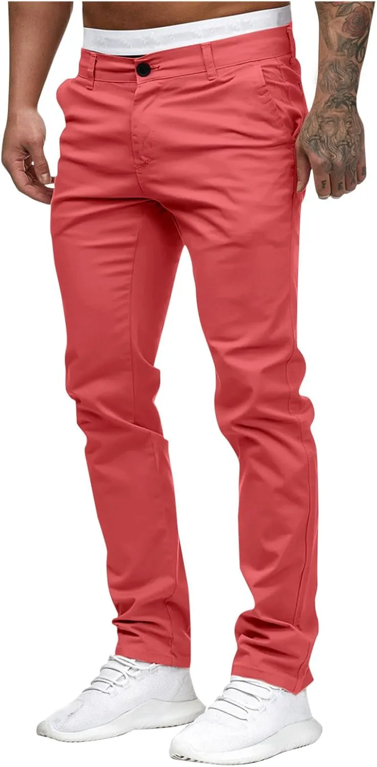 Mens Casual Pants Slim Fit Stretch Flat Front Slacks Zip Off Skinny Golf Chino Business Work Dress Pants with Pockets