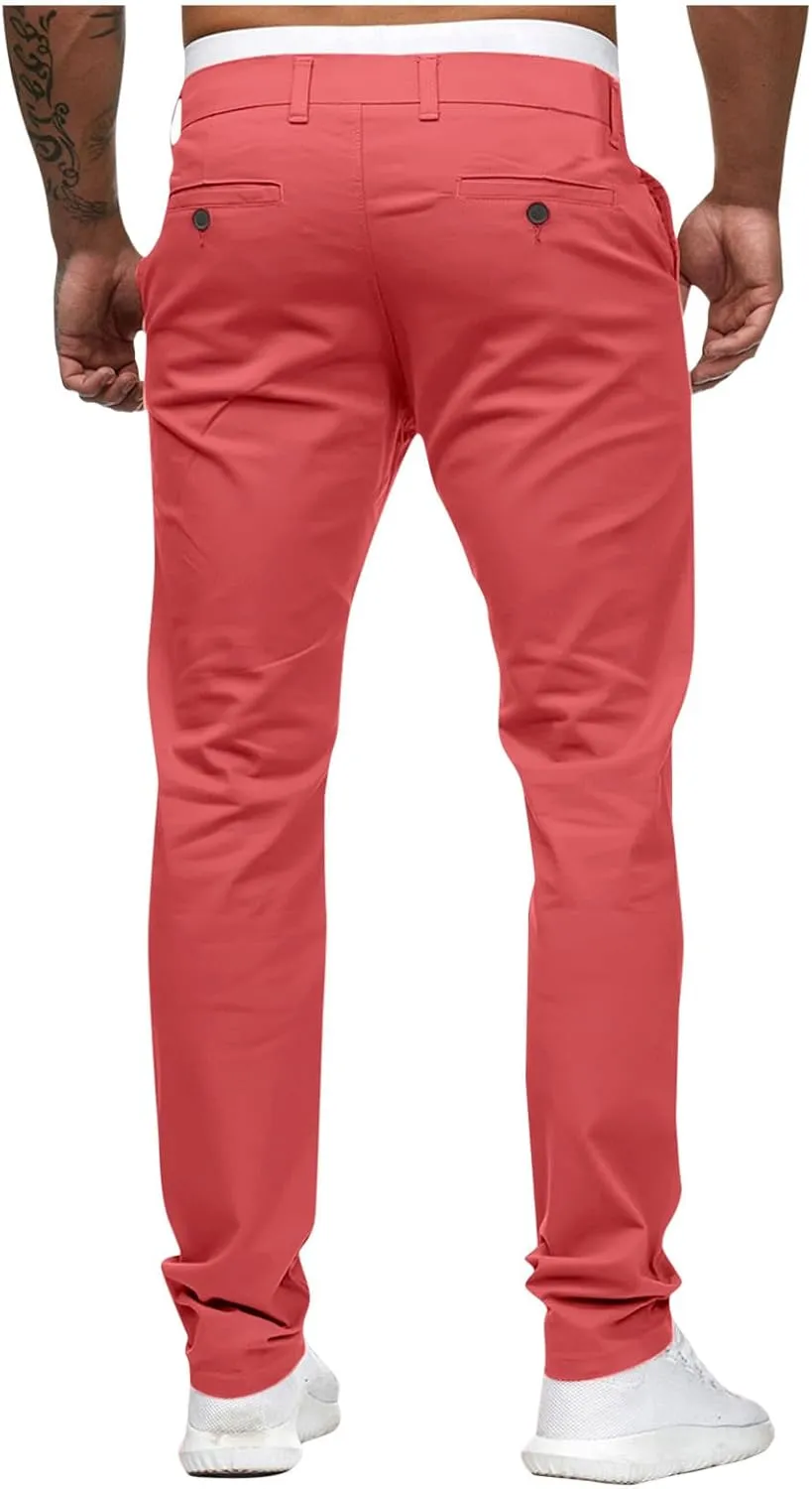 Mens Casual Pants Slim Fit Stretch Flat Front Slacks Zip Off Skinny Golf Chino Business Work Dress Pants with Pockets
