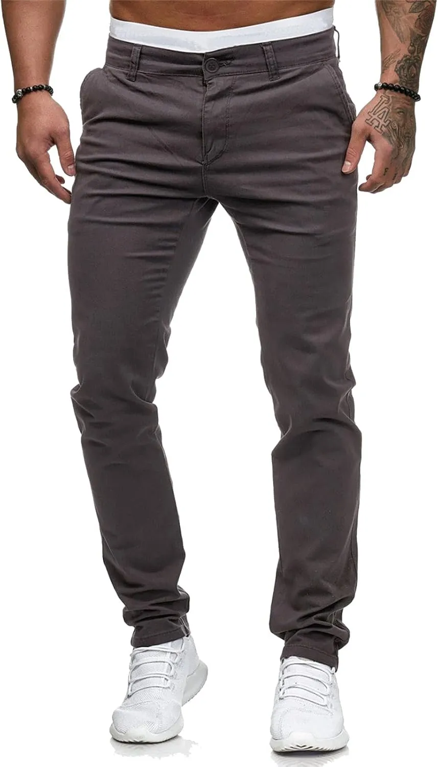Mens Casual Pants Slim Fit Stretch Flat Front Slacks Zip Off Skinny Golf Chino Business Work Dress Pants with Pockets