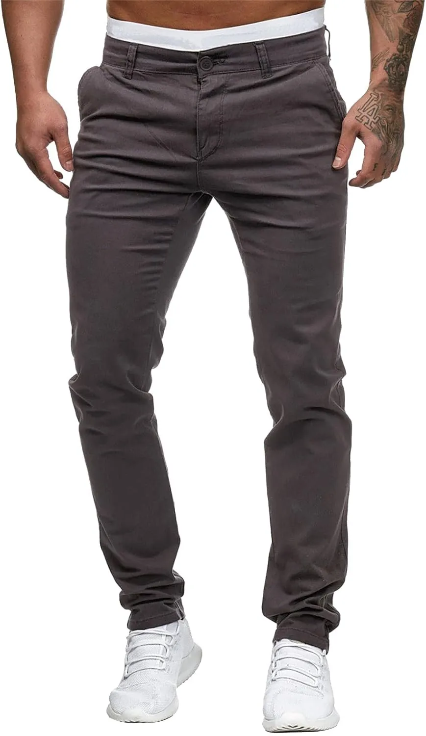 Mens Casual Pants Slim Fit Stretch Flat Front Slacks Zip Off Skinny Golf Chino Business Work Dress Pants with Pockets