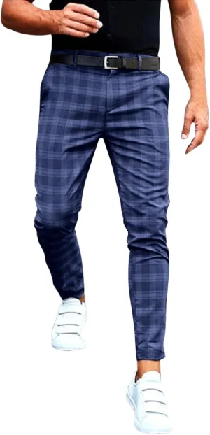 Mens Dress Pants Plaid Slim Fit Casual Golf Pants Zip Off Flat Front Stretch Business Pencil Chino Pants with Pockets