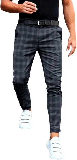 Mens Dress Pants Plaid Slim Fit Casual Golf Pants Zip Off Flat Front Stretch Business Pencil Chino Pants with Pockets