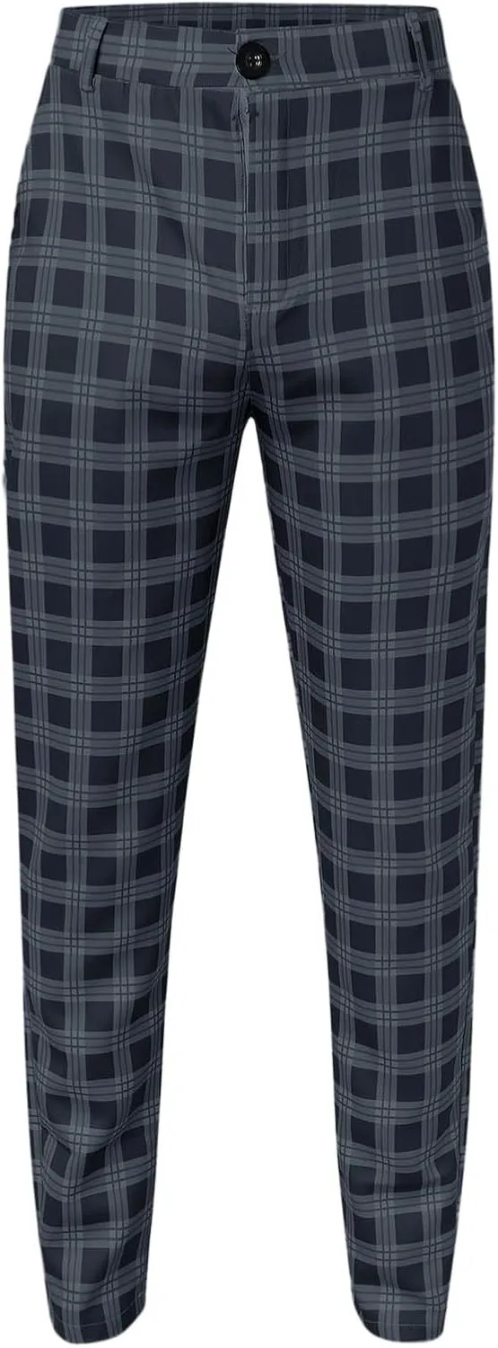 Men's Dress Pants Plaid Stretch Slim Fit Business Pencil Trousers Zip Off Casual Flat Front Chino Pants with Pockets