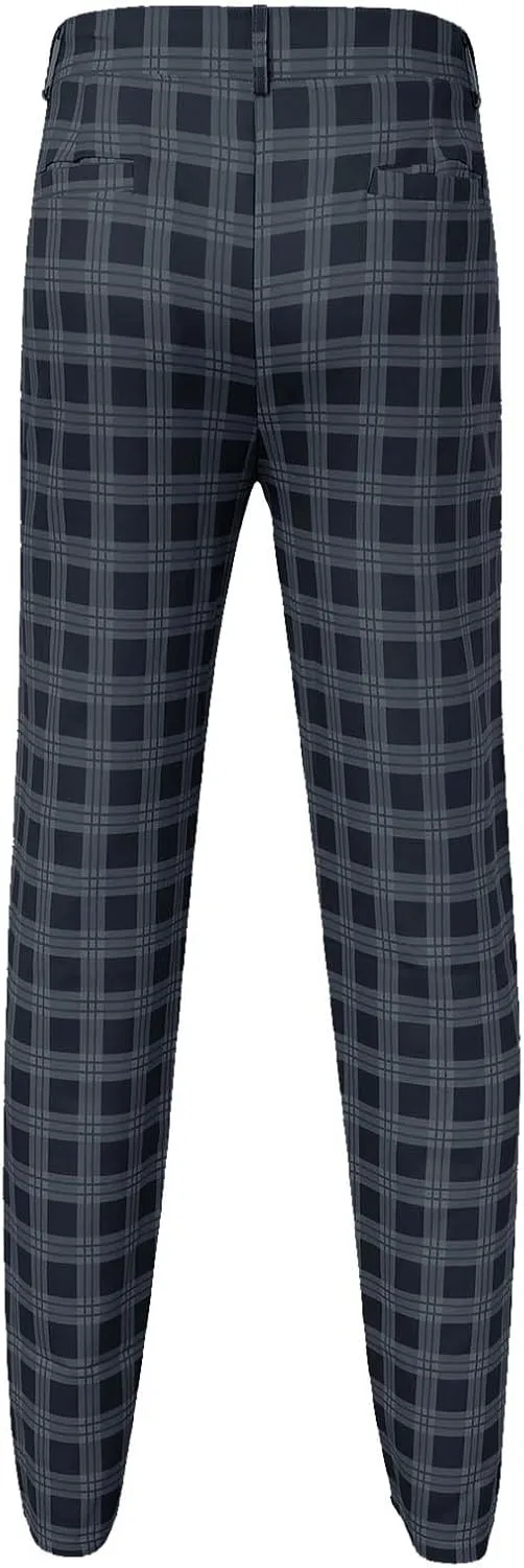 Men's Dress Pants Plaid Stretch Slim Fit Business Pencil Trousers Zip Off Casual Flat Front Chino Pants with Pockets