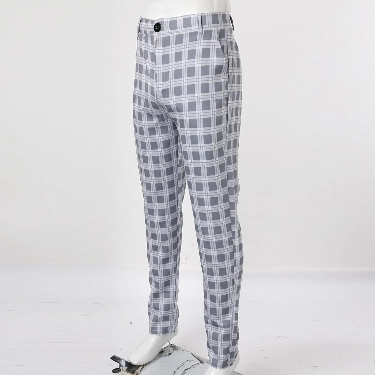 Men's Dress Pants Plaid Stretch Slim Fit Business Pencil Trousers Zip Off Casual Flat Front Chino Pants with Pockets