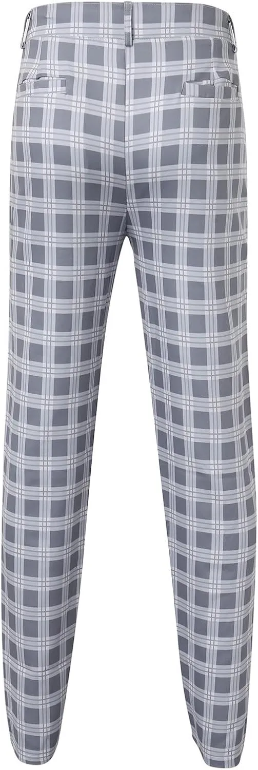 Men's Dress Pants Plaid Stretch Slim Fit Business Pencil Trousers Zip Off Casual Flat Front Chino Pants with Pockets