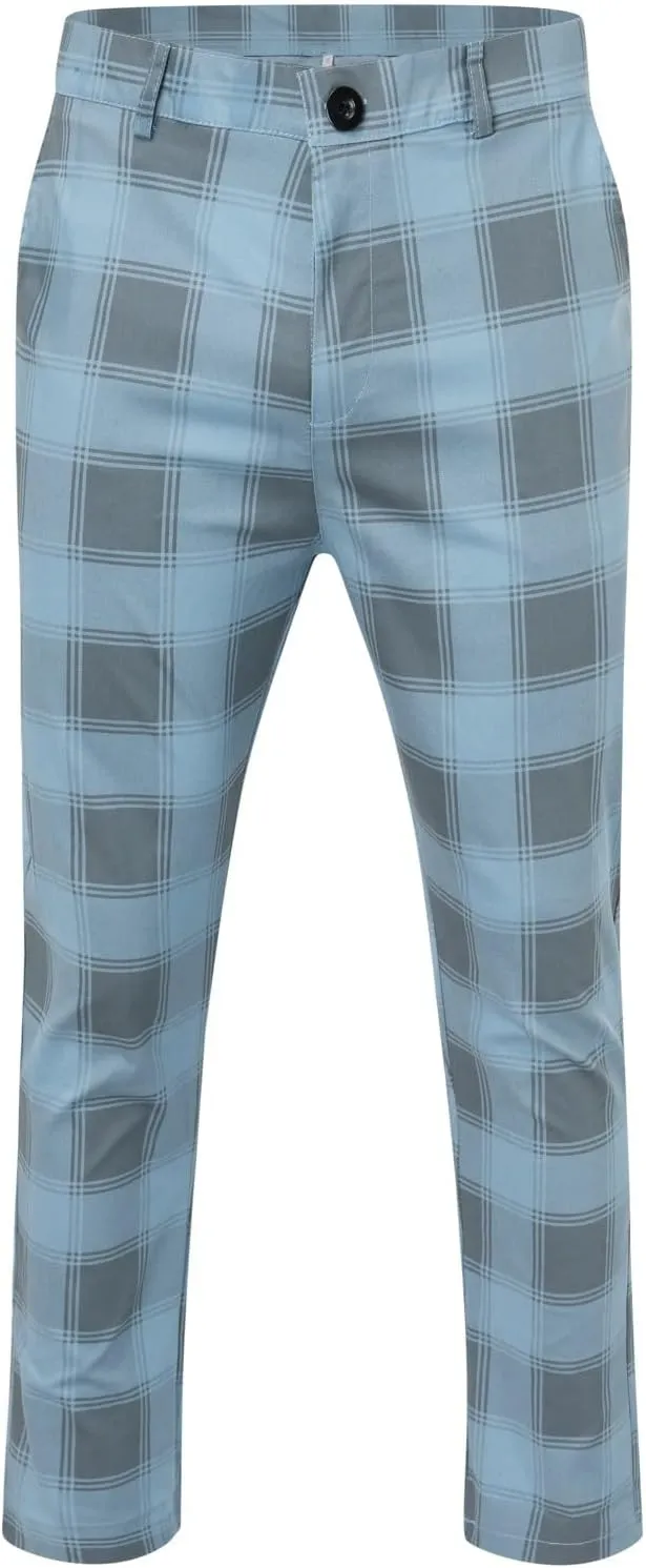 Men's Dress Pants Slim Fit Flat Front Plaid Business Work Pencil Trouser Casual Stretch Golf Chino Pants with Pockets