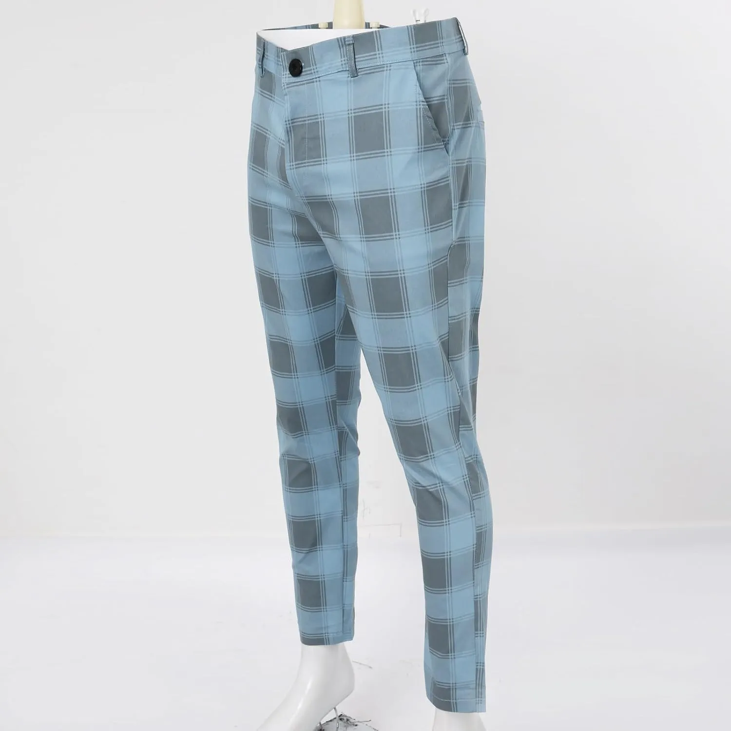 Men's Dress Pants Slim Fit Flat Front Plaid Business Work Pencil Trouser Casual Stretch Golf Chino Pants with Pockets