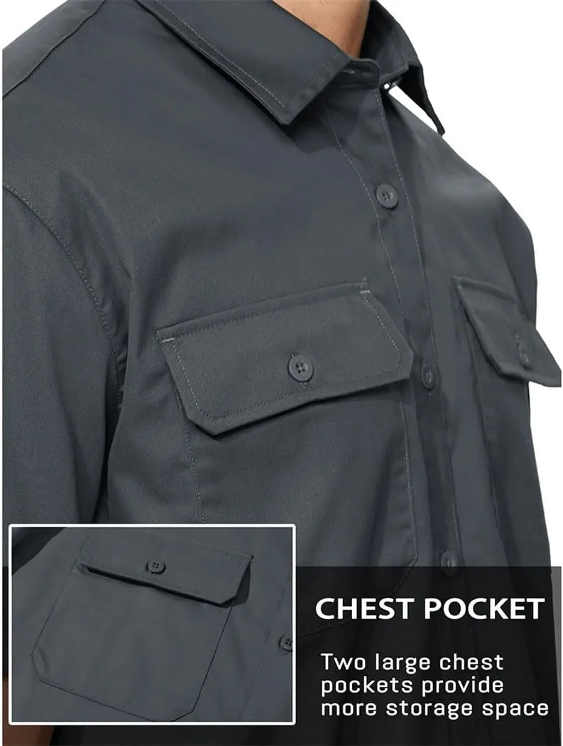 Men's Quick Dry Short Sleeve Shirts Casual Button Up Cargo Shirt Summer Hiking Fishing Work Outdoor Shirts