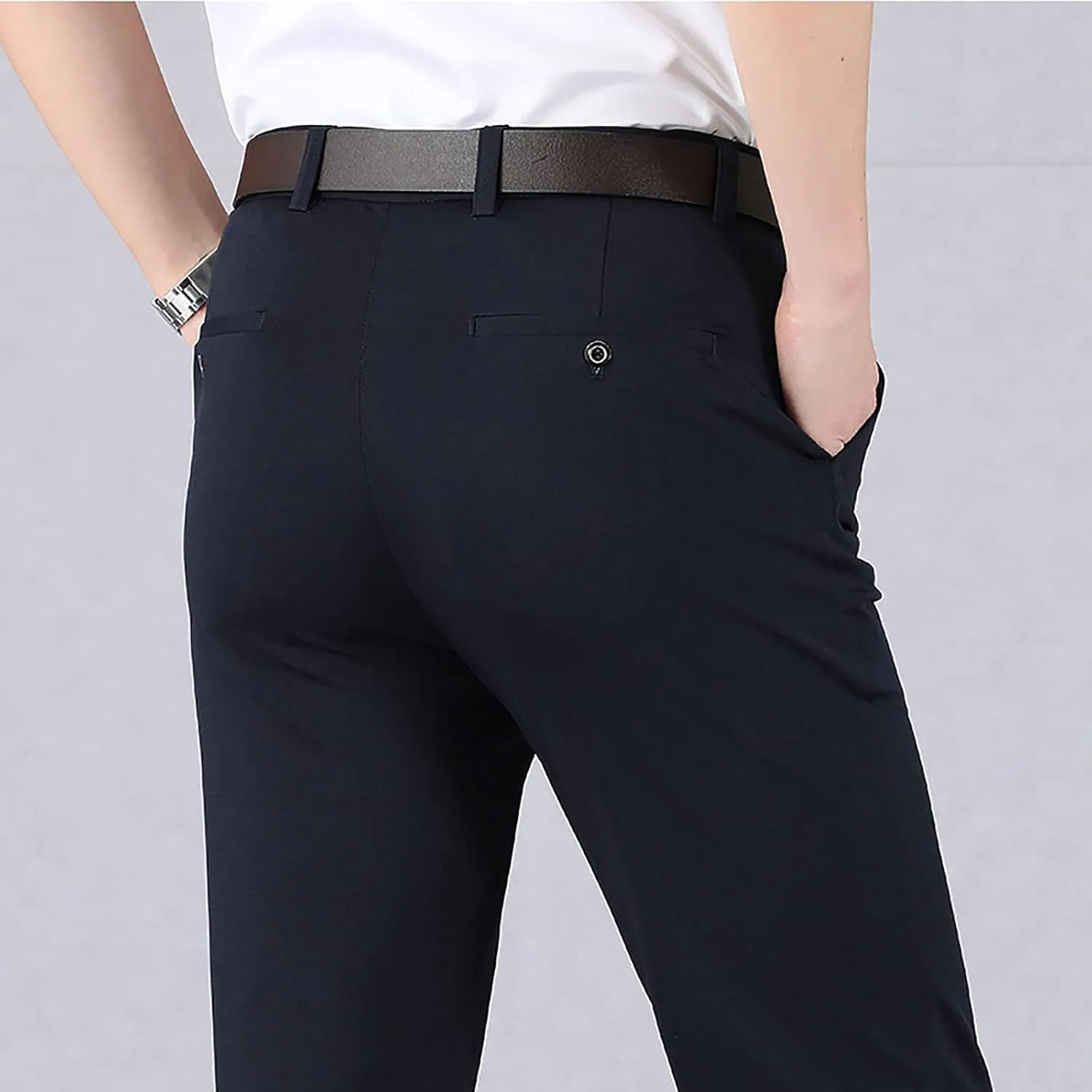 Men's Slim Fit Dress Pants Zip Up Stretchy Skinny Chinos Casual Business Work Pants Flat Front Outdoor Sports Golf Pants