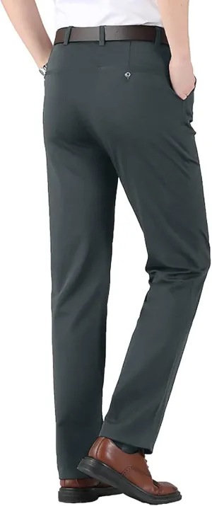 Men's Slim Fit Dress Pants Zip Up Stretchy Skinny Chinos Casual Business Work Pants Flat Front Outdoor Sports Golf Pants