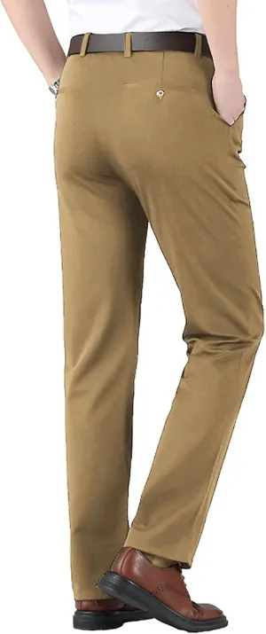 Men's Slim Fit Dress Pants Zip Up Stretchy Skinny Chinos Casual Business Work Pants Flat Front Outdoor Sports Golf Pants