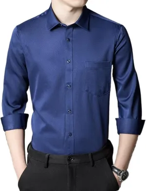 Men's Slim Fit Long Sleeve Solid Color Business Casual Shirt Korean Style Work Shirt