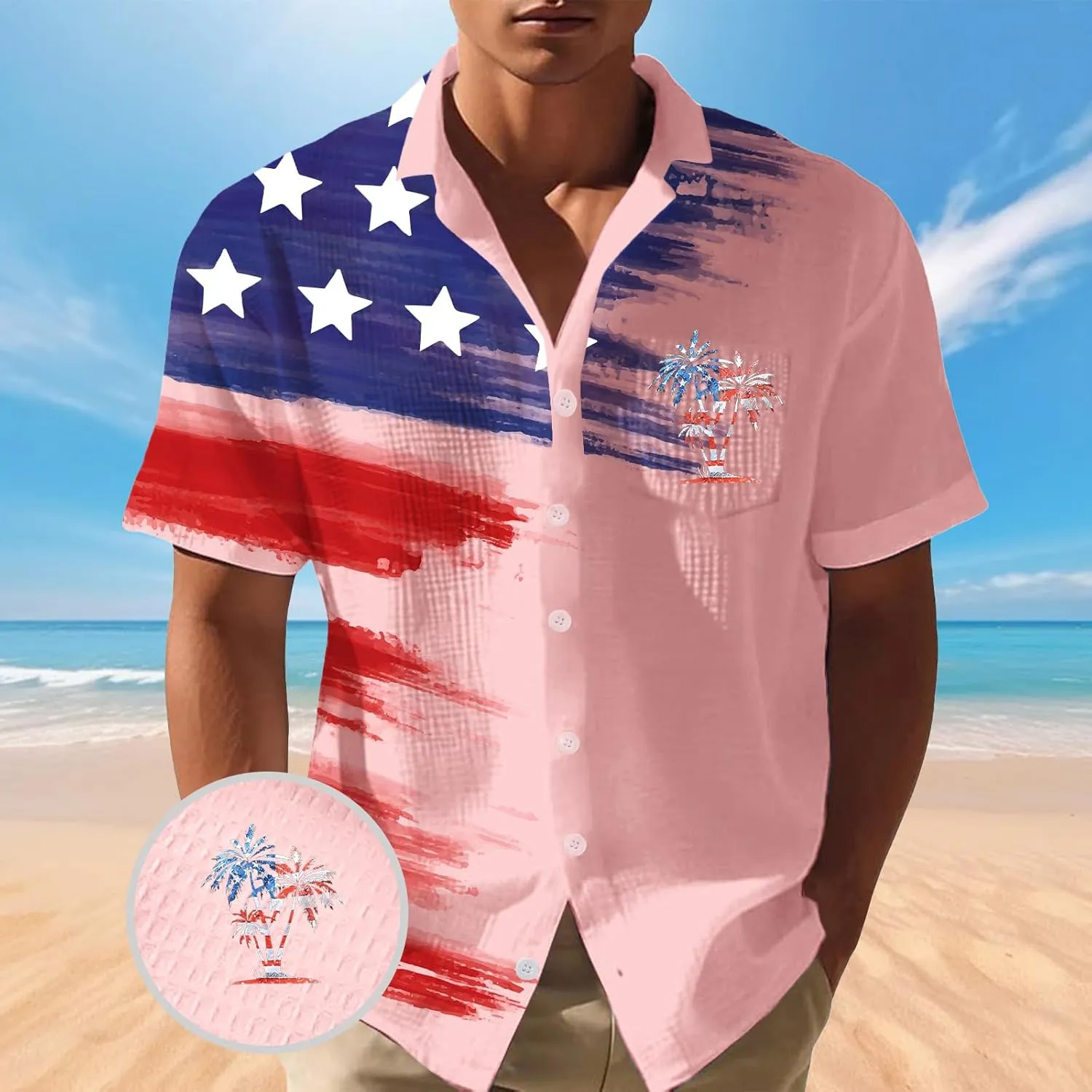 Men's USA Flag Short Sleeve American Patriotic Shirt Button Down Shirt 4th of July Independence Day Tshirt Top