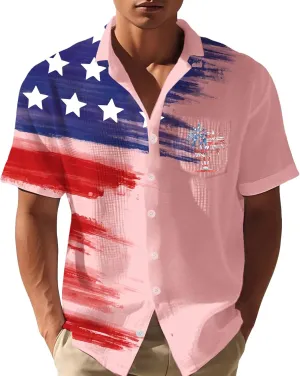 Men's USA Flag Short Sleeve American Patriotic Shirt Button Down Shirt 4th of July Independence Day Tshirt Top
