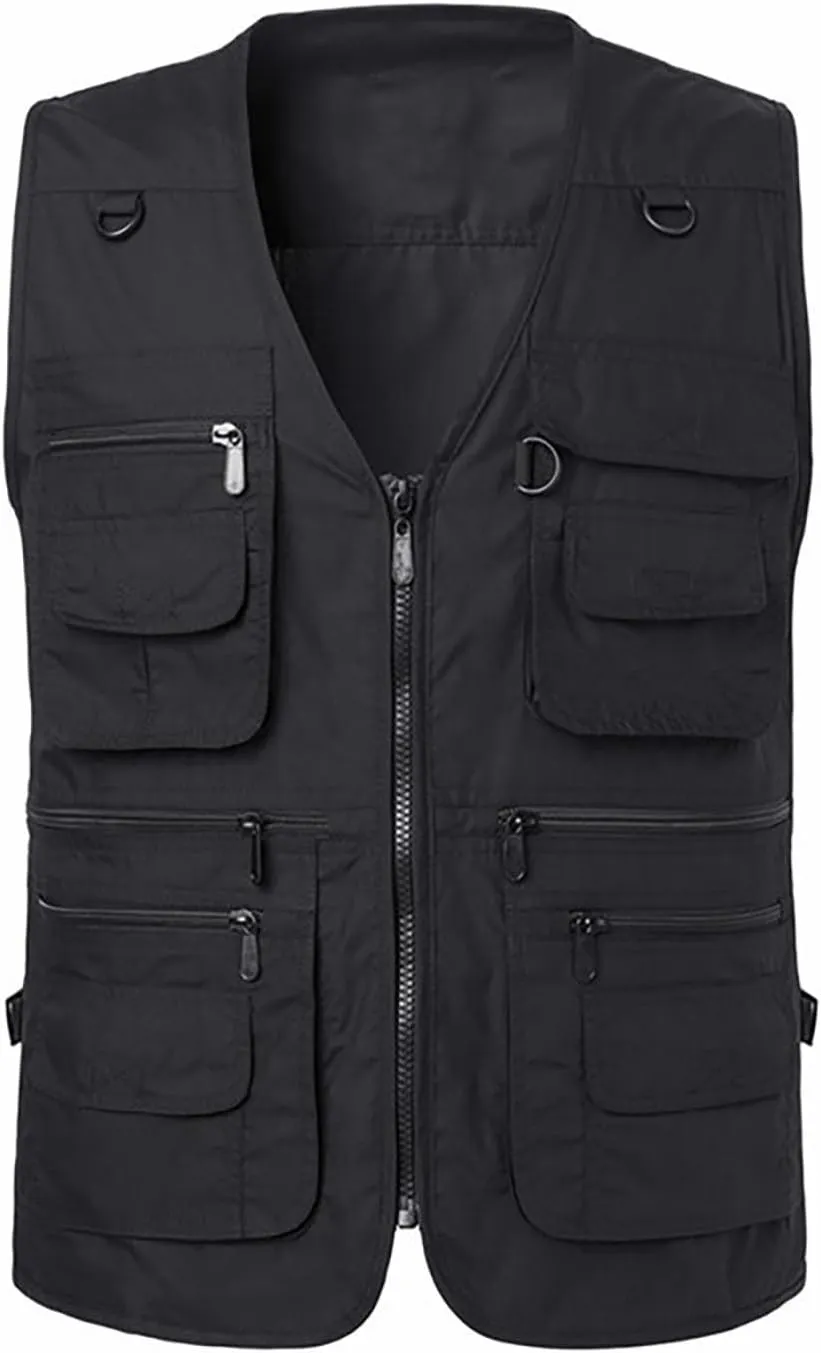Men's Work Utility Vest Sleeveless Multi Pockets Tactical Waistcoat Zip Up Lightweight Fishing Hiking Camping Travel Shirt