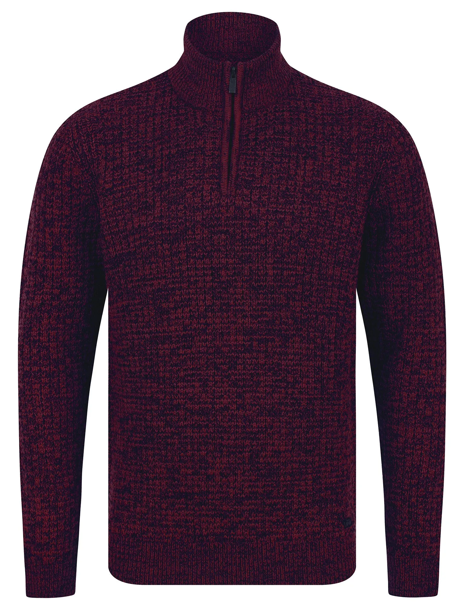 Merson Quarter Zip Funnel Neck Wool Blend Knitted Jumper in Claret / Black Twist - Tokyo Laundry