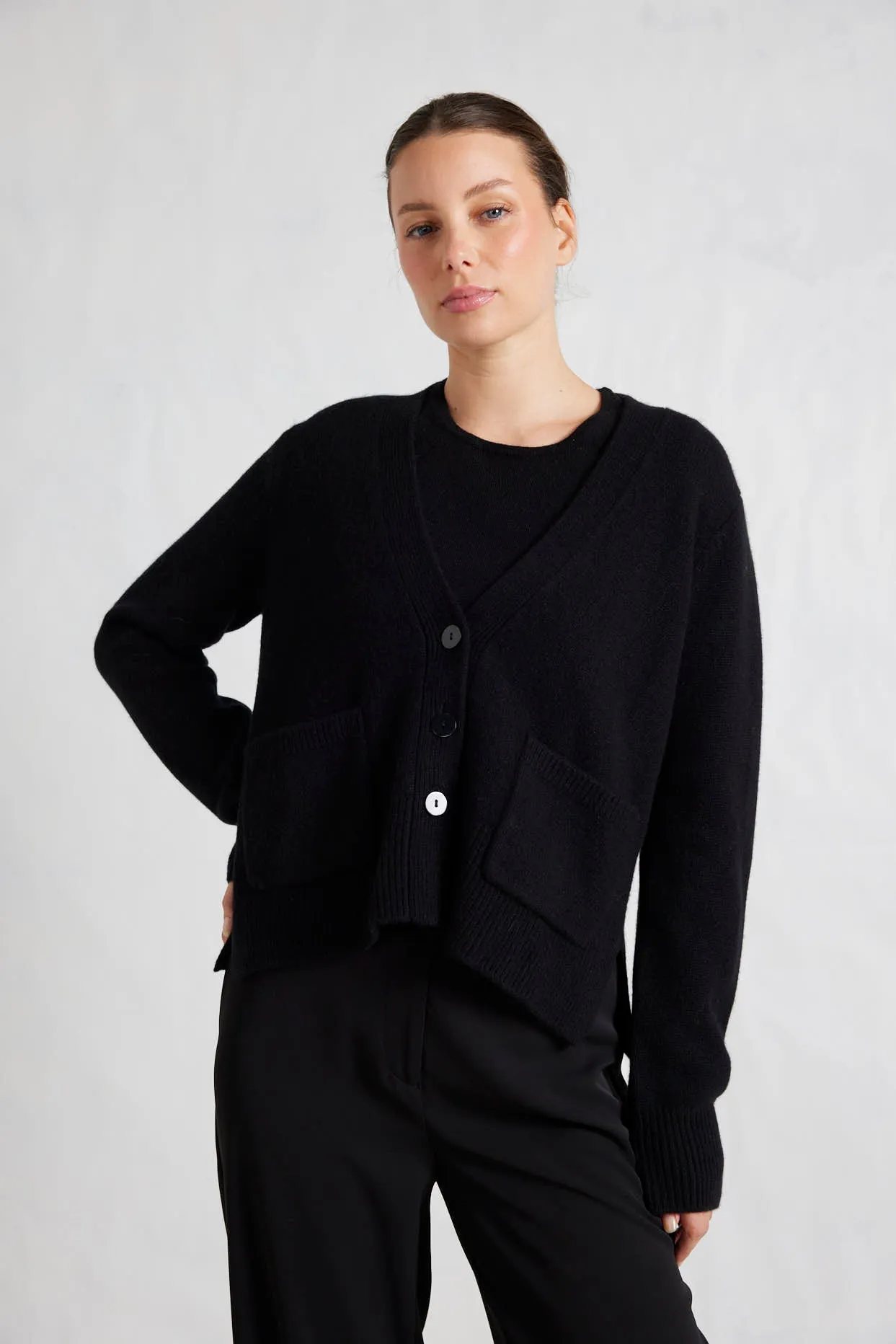 Michaela Merino Cashmere Cardi In Black