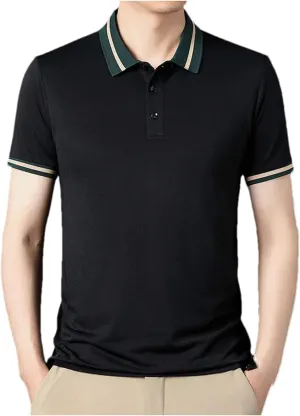 Mnjyihy Mens Summer Short Sleeve Polo Shirts Striped Collar Loose Business Casual Thin Quick-Dry Golf Shirts