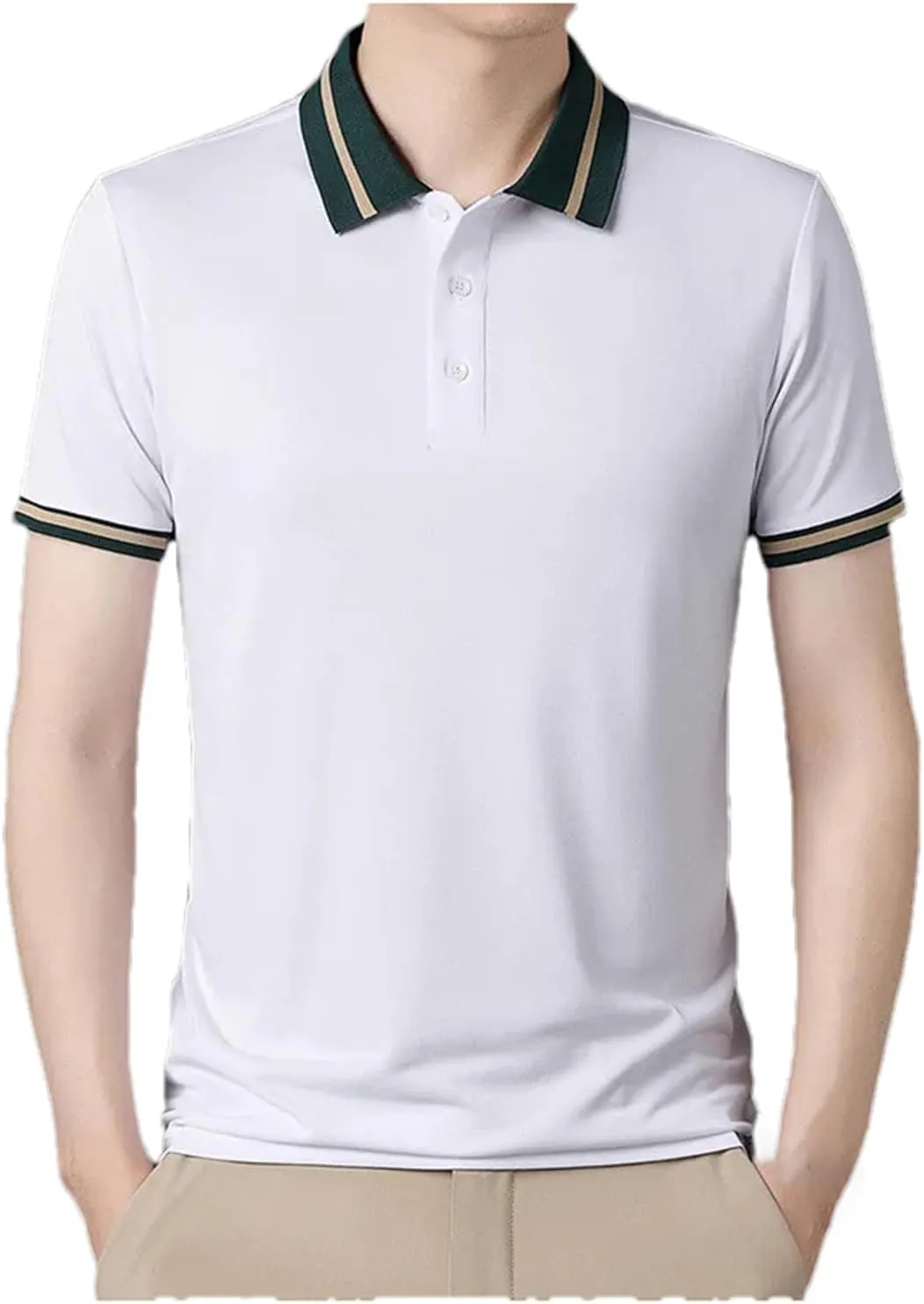 Mnjyihy Mens Summer Short Sleeve Polo Shirts Striped Collar Loose Business Casual Thin Quick-Dry Golf Shirts