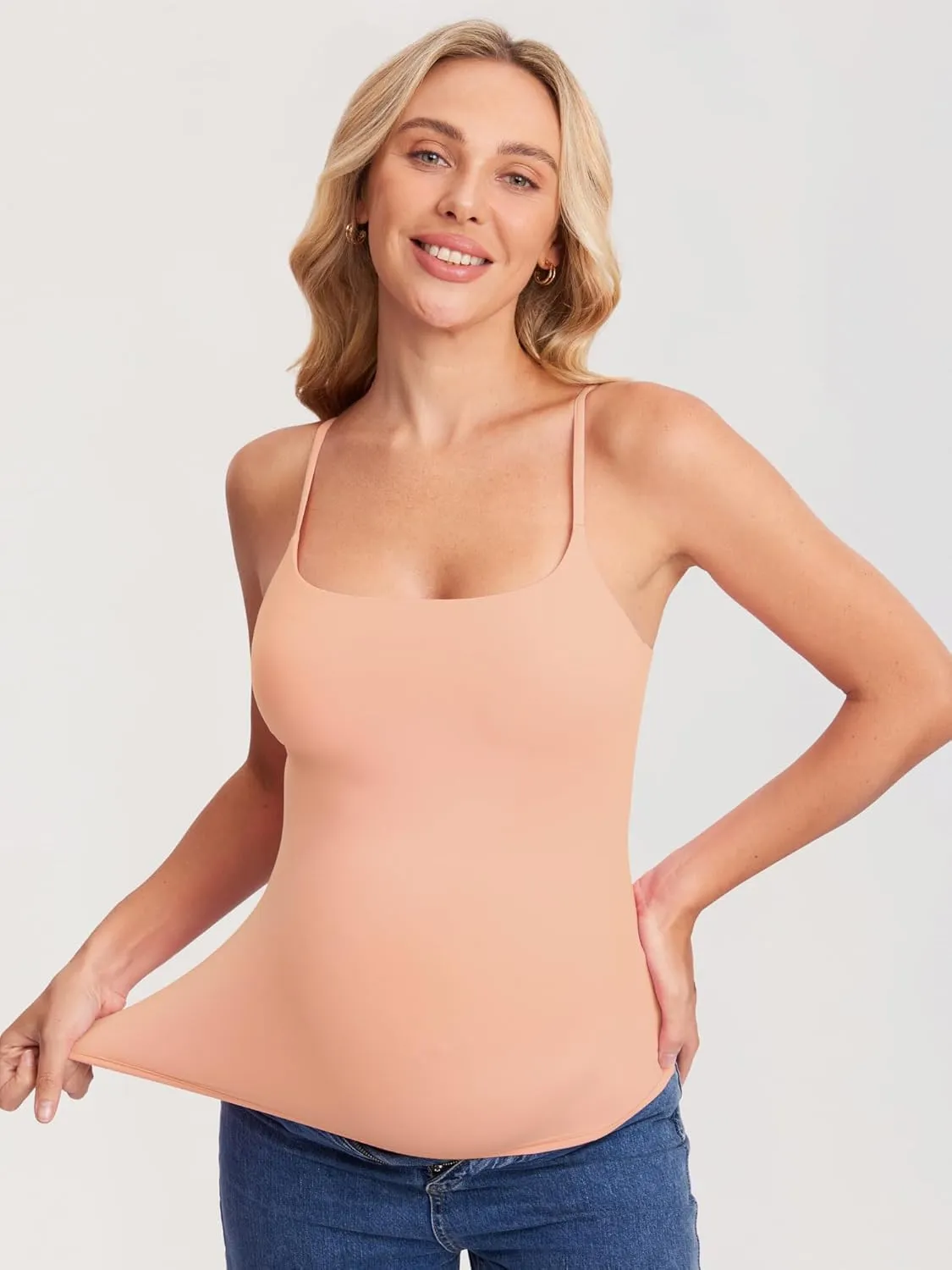 MOMANDA Inbarely Maternity Tank Top for Woman Square Neck Camisole with Built in Bra Sleeveless Pregnancy Basic Yoga Tops