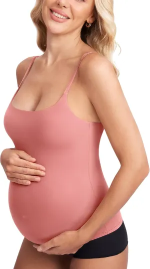 MOMANDA Inbarely Maternity Tank Top for Woman Square Neck Camisole with Built in Bra Sleeveless Pregnancy Basic Yoga Tops