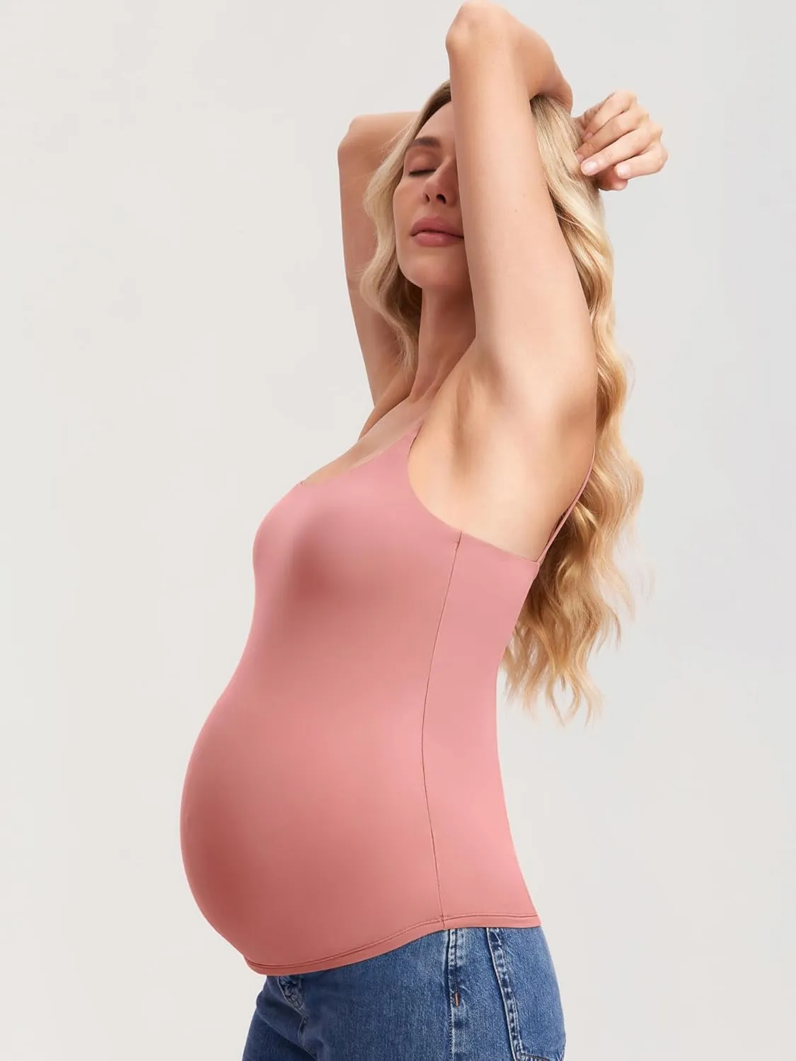 MOMANDA Inbarely Maternity Tank Top for Woman Square Neck Camisole with Built in Bra Sleeveless Pregnancy Basic Yoga Tops