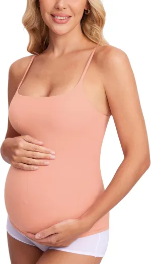 MOMANDA Inbarely Maternity Tank Top for Woman Square Neck Camisole with Built in Bra Sleeveless Pregnancy Basic Yoga Tops