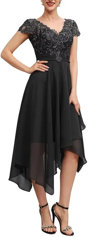 Mother of The Bride Dresses for Wedding Lace Appliques Formal Dress for Women Chiffon Asymmetrica Party Gowns RO68