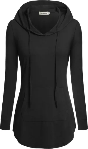 Nandashe Women Pullover V-Neck Long Sleeve Kangaroo Pocket Tunic Hoodies