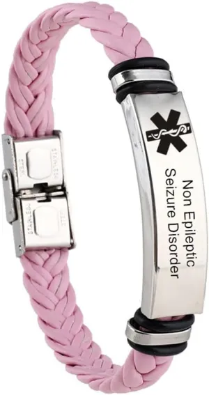Non Epileptic Seizure Bracelet Mens Womens Stainless Steel Braided Leather Medical Alert Wristband Sos ICE Personalized Customized Medical ID Bracelet Awareness Emergency with Medic Card