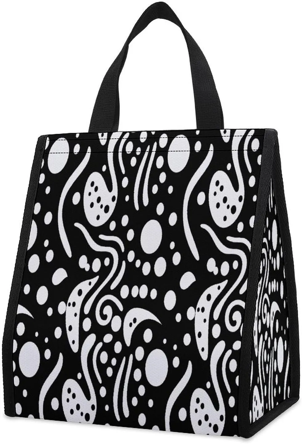 Outdoor Cooler Bags, Black And White Pattern Printed Cooler Bag, Insulated Tote Bag, Grocery Tote Bag