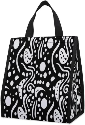 Outdoor Cooler Bags, Black And White Pattern Printed Cooler Bag, Insulated Tote Bag, Grocery Tote Bag
