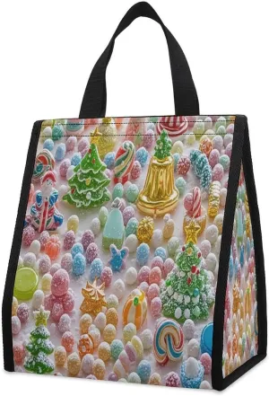 Outdoor Cooler Bags, Colorful Candy Printed Cooler Bag, Insulated Tote Bag, Grocery Tote Bag