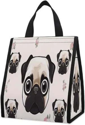 Outdoor Cooler Bags, Line Pug Printed Cooler Bag, Insulated Tote Bag, Grocery Tote Bag