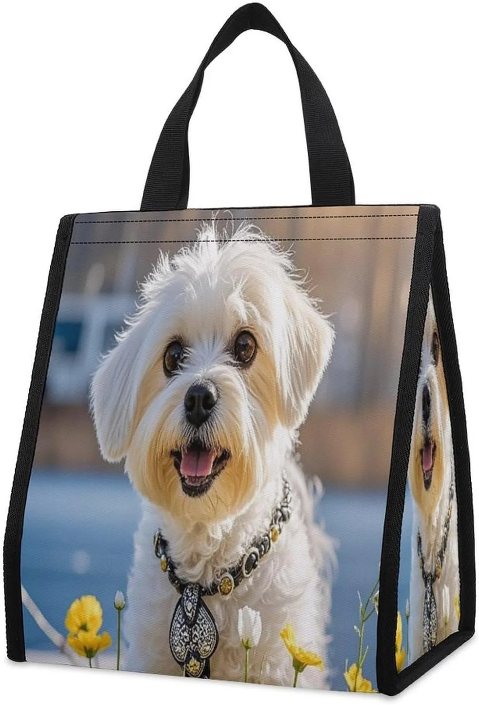 Outdoor Cooler Bags, Maltese Dog Printed Cooler Bag, Insulated Tote Bag, Grocery Tote Bag